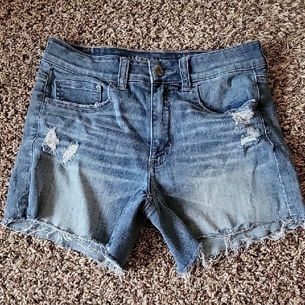 American Eagle Outfitters Blue Distressed Jean Shorts
